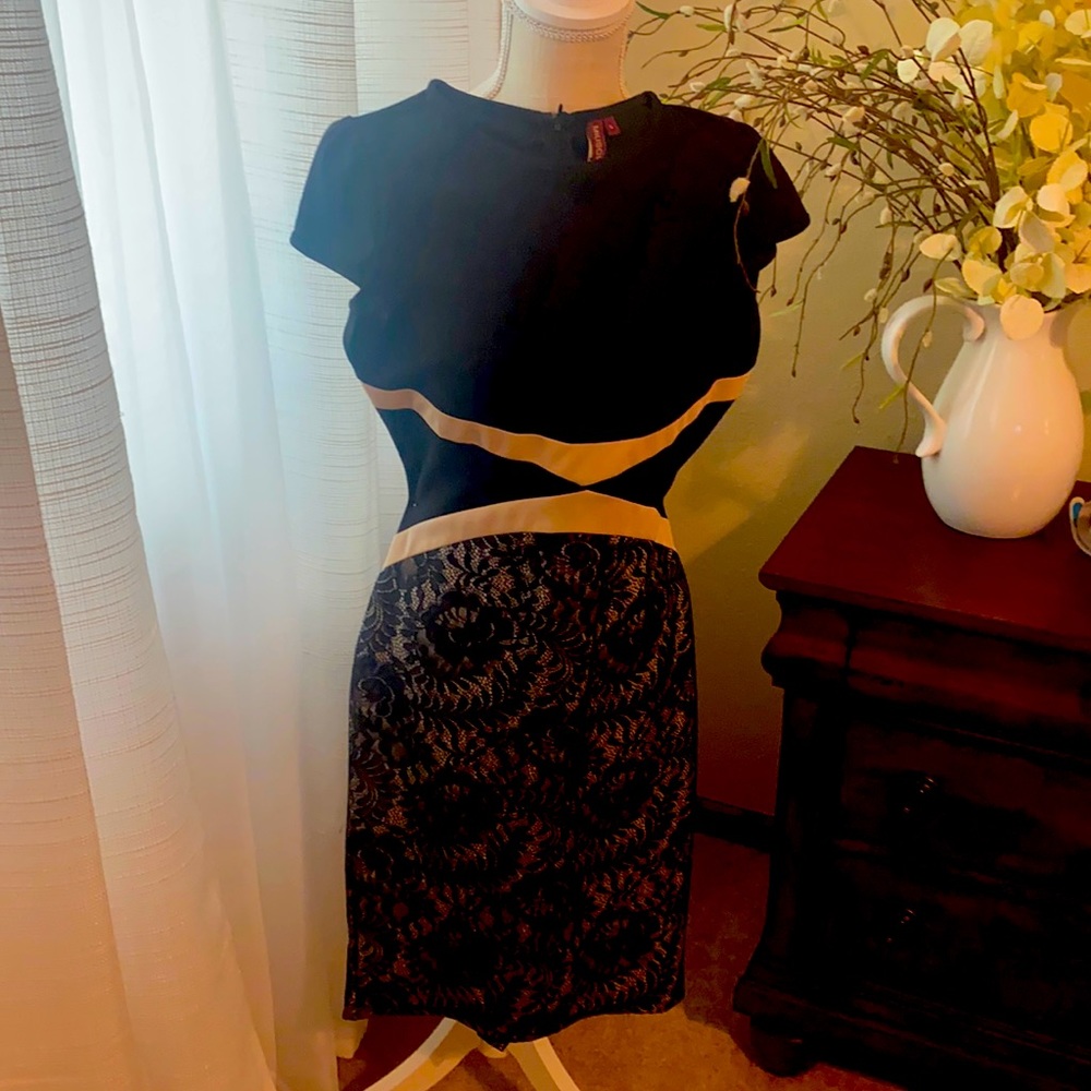 Business or pleasure fitted lace bottom dress. Size small